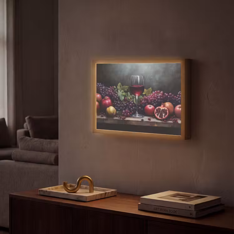 Wijn - Fruit - Stilleven Light Box met batterij (Wandlamp) middel -sfeer1