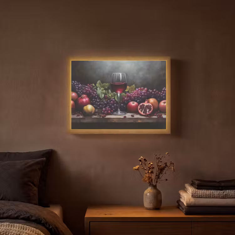 Wijn - Fruit - Stilleven Light Box met batterij (Wandlamp) middel -sfeer4