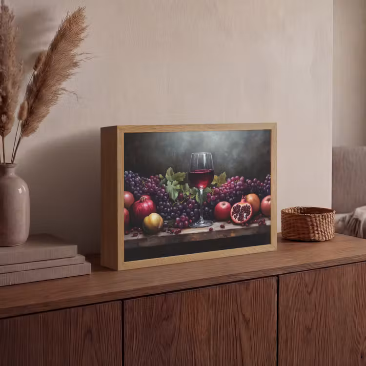 Wijn - Fruit - Stilleven Light Box met batterij (Wandlamp) middel -sfeer2