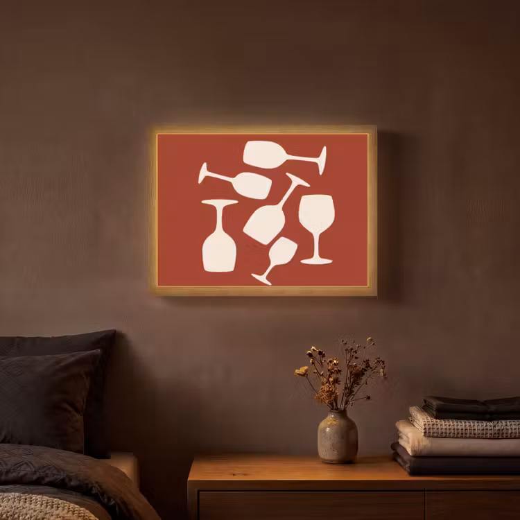 Wijnglazen - Silhouetten - Wit Light Box met batterij (Wandlamp) middel -sfeer4