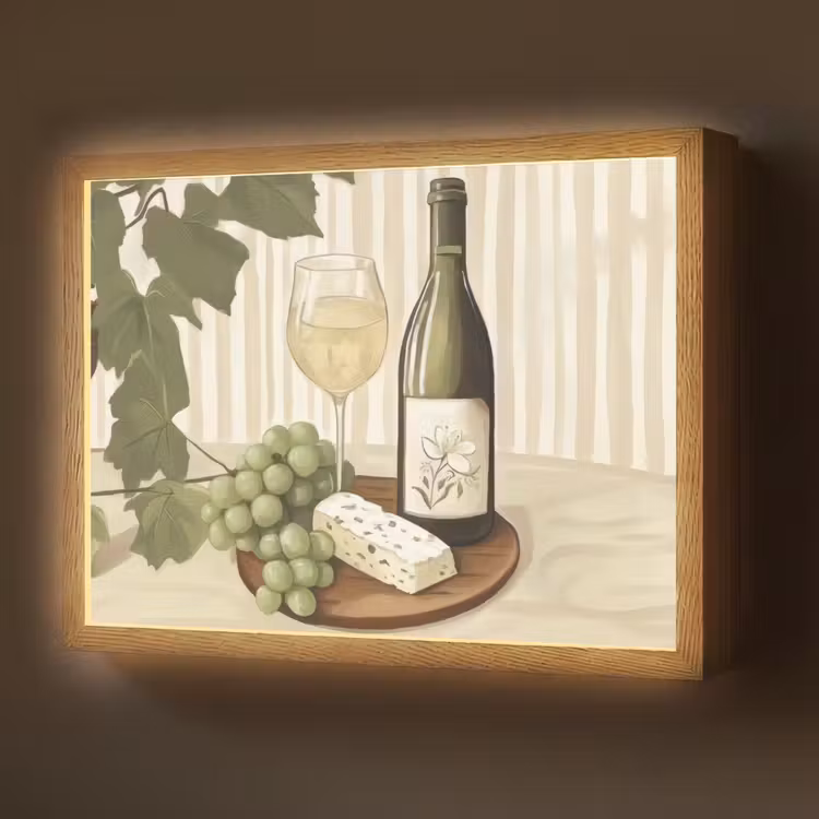 Wijn - Druiven - Kaas - Bladeren Light Box met batterij (Wandlamp) middel -z3d_website