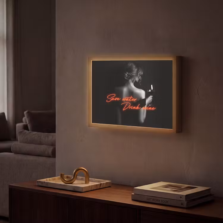 Wijn - Vrouw - Neon - Quote Light Box met batterij (Wandlamp) middel -sfeer1