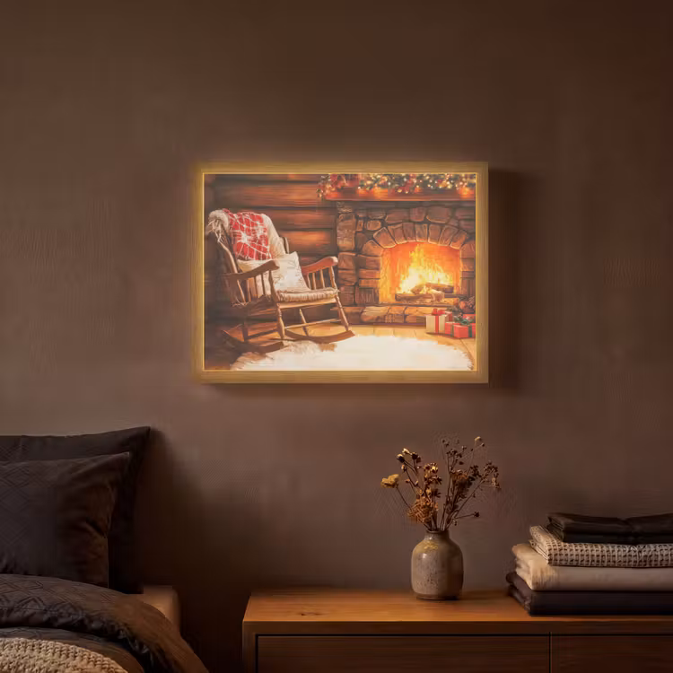Winter - Kerst - Huis - Openhaard Light Box met batterij (Wandlamp) middel -sfeer4