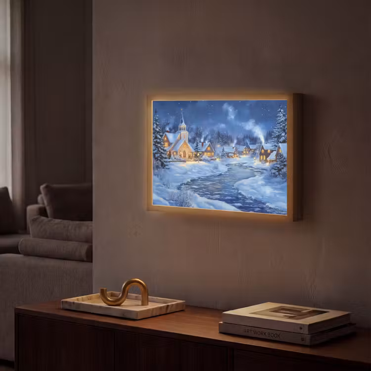 Winteravond - Kerstdorp - Donker Light Box met batterij (Wandlamp) middel -sfeer1