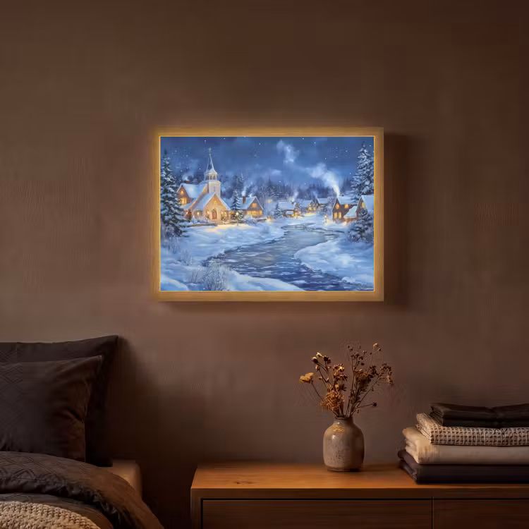 Winteravond - Kerstdorp - Donker Light Box met batterij (Wandlamp) middel -sfeer4