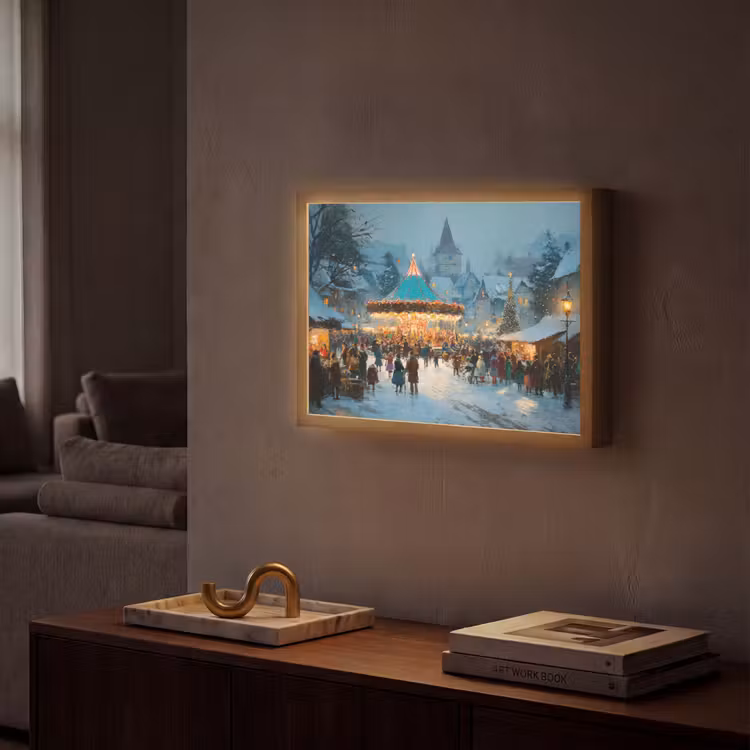 Winterkermis - Dorp - Kleurrijk Light Box met batterij (Wandlamp) middel -sfeer1