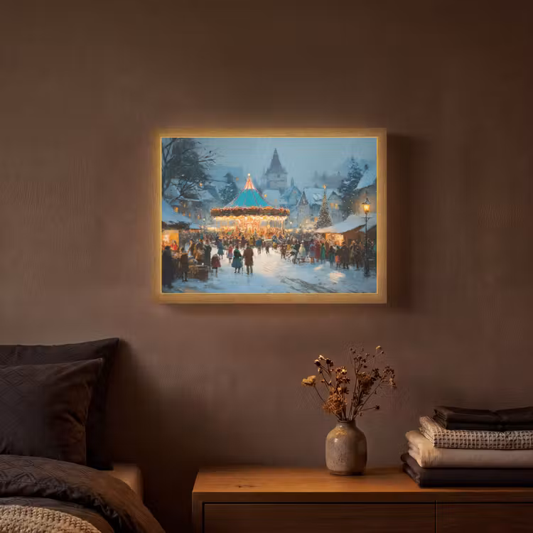 Winterkermis - Dorp - Kleurrijk Light Box met batterij (Wandlamp) middel -sfeer4