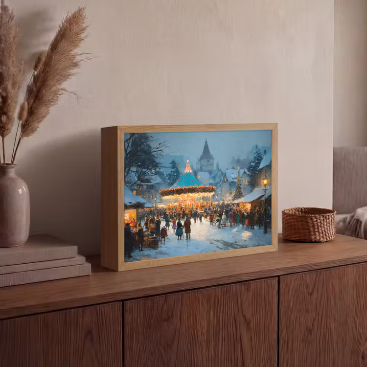 Winterkermis - Dorp - Kleurrijk Light Box met batterij (Wandlamp) middel -sfeer2