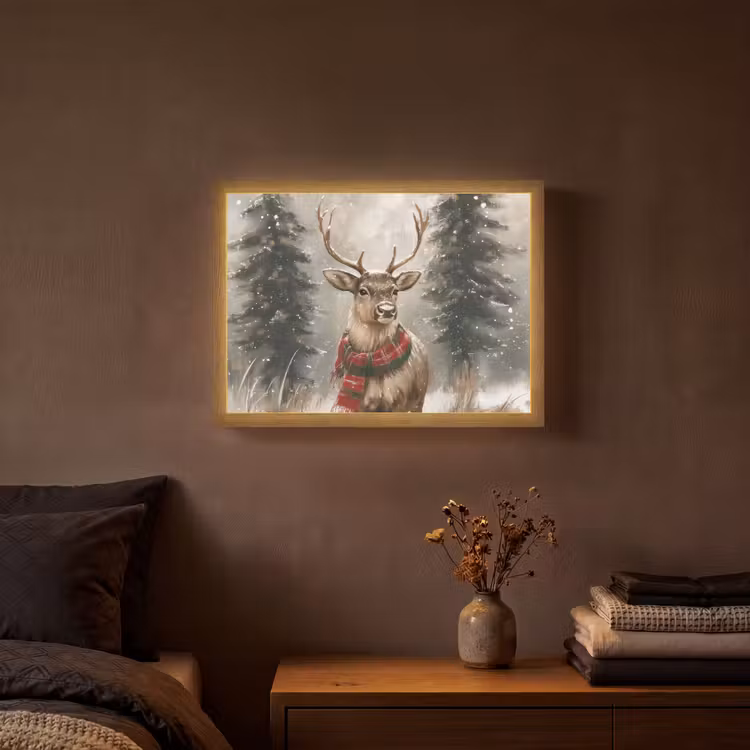 Winter - Bos - Rendier - Donker Light Box met batterij (Wandlamp) middel -sfeer4