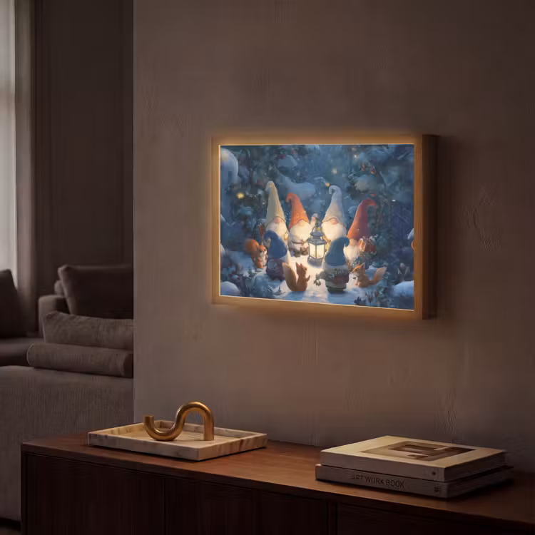 Winter - Gnooms - Eekhoorns - Meerkleurig Light Box met batterij (Wandlamp) middel -sfeer1