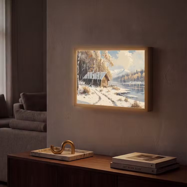 Winter - Sneeuw - Huis - Natuur Light Box met batterij (Wandlamp) middel -sfeer1