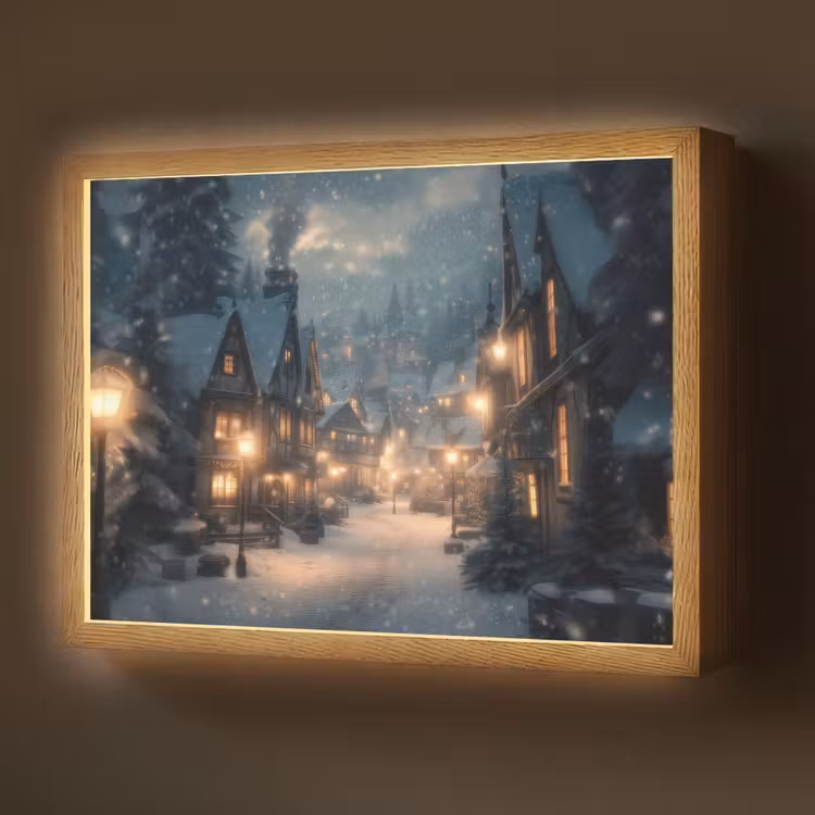 Winterdorp - Sneeuw - Donker Light Box met batterij (Wandlamp) middel -z3d_website