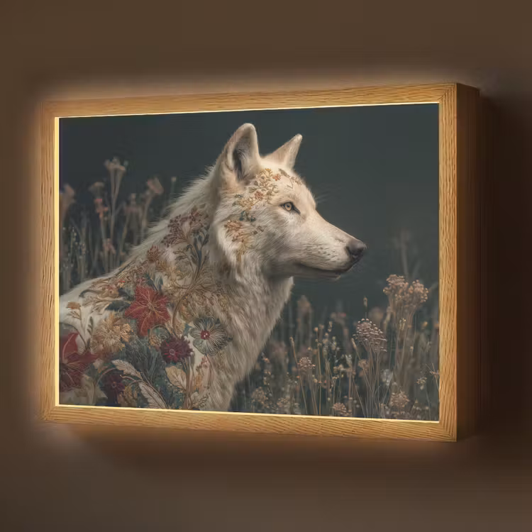 Wolf - Bloemen - Natuur Light Box met batterij (Wandlamp) middel -z3d_website