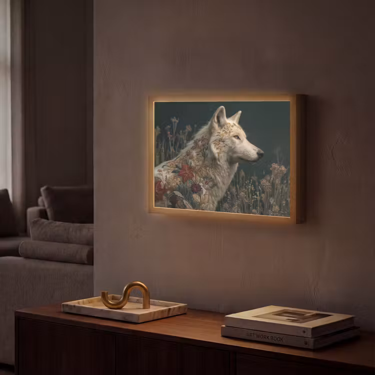 Wolf - Bloemen - Natuur Light Box met batterij (Wandlamp) middel -sfeer1
