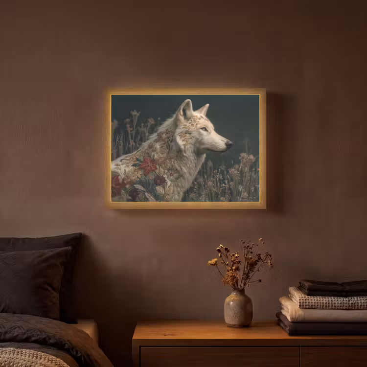 Wolf - Bloemen - Natuur Light Box met batterij (Wandlamp) middel -sfeer4