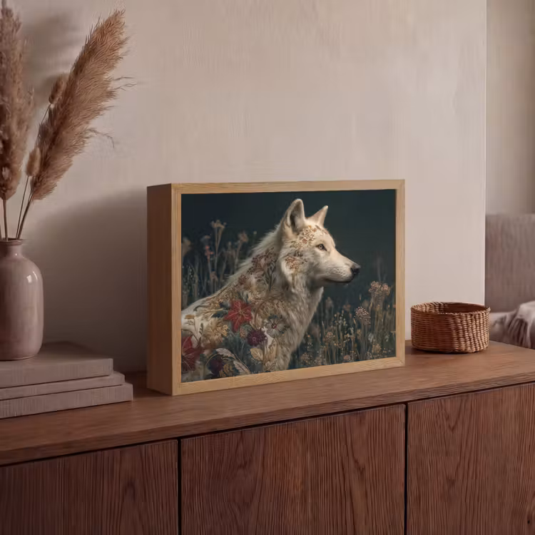 Wolf - Bloemen - Natuur Light Box met batterij (Wandlamp) middel -sfeer2