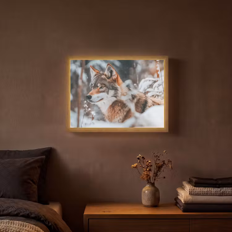 Wolf - Sneeuw - Winter - Dieren - Natuur - Sneeuw Light Box met batterij (Wandlamp) middel -sfeer4