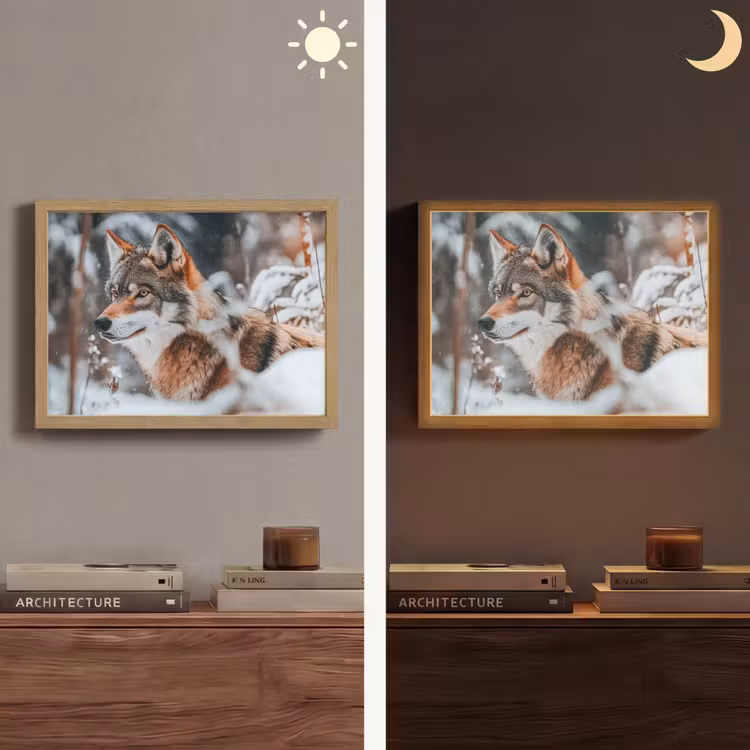 Wolf - Sneeuw - Winter - Dieren - Natuur - Sneeuw Light Box met batterij (Wandlamp) middel -sfeer3