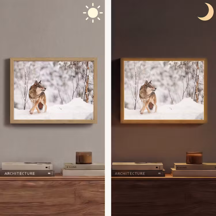 Wolf - Winter - Sneeuw - Natuur - Dieren Light Box met batterij (Wandlamp) middel -sfeer3