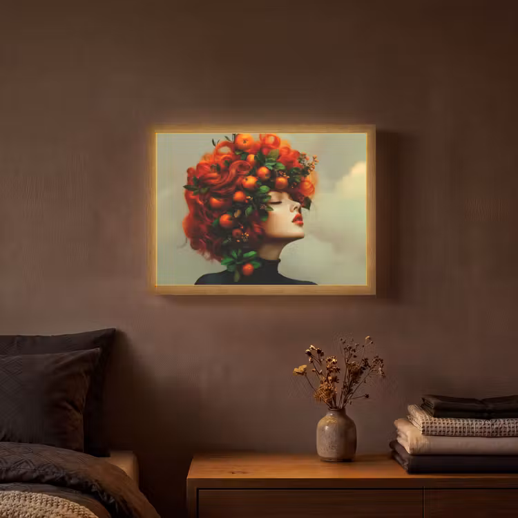 Vrouw - Appels - Rood - Bladeren Light Box met batterij (Wandlamp) middel -sfeer4