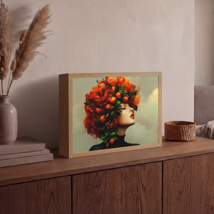 Vrouw - Appels - Rood - Bladeren Light Box met batterij (Wandlamp) middel -sfeer2