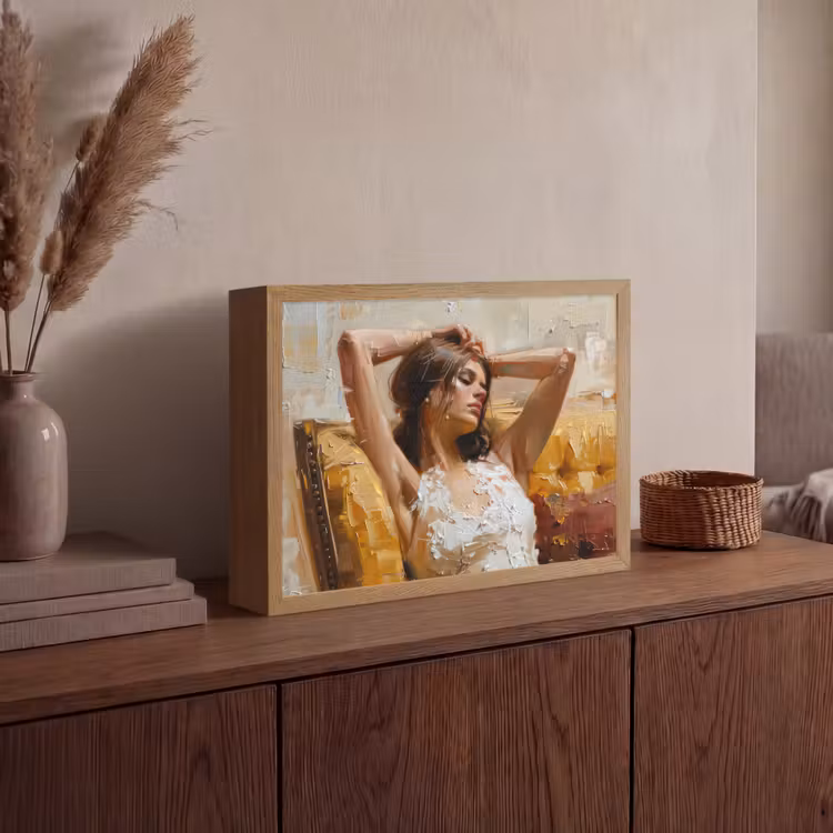 Vrouw - Kunst - Abstract - Modern Light Box met batterij (Wandlamp) middel -sfeer2