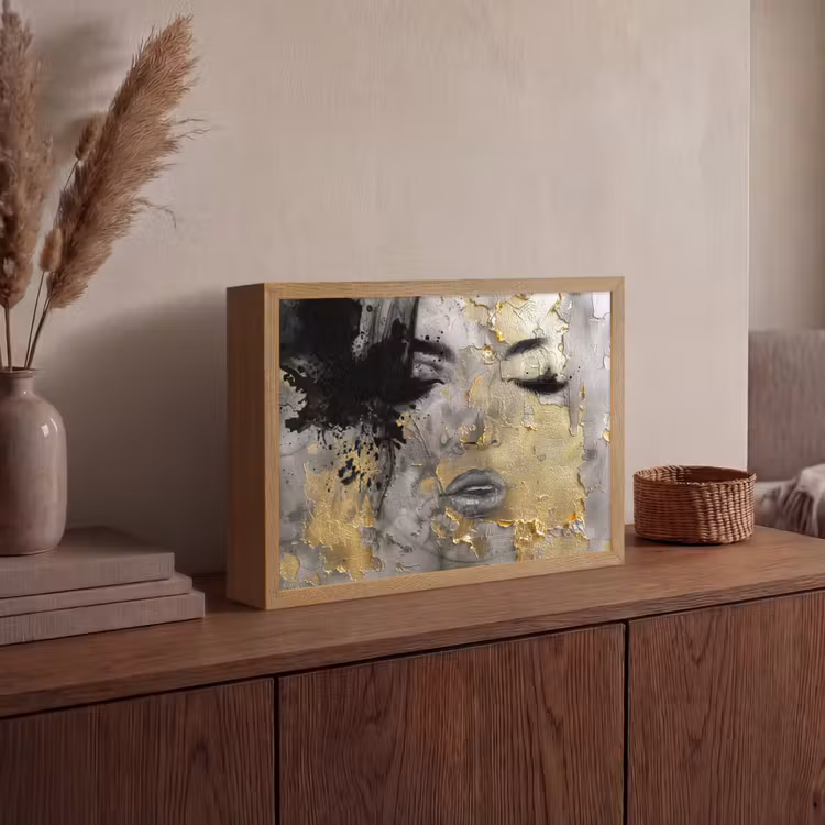 Vrouw - Kunst - Goud - Zwart Light Box met batterij (Wandlamp) middel -sfeer2