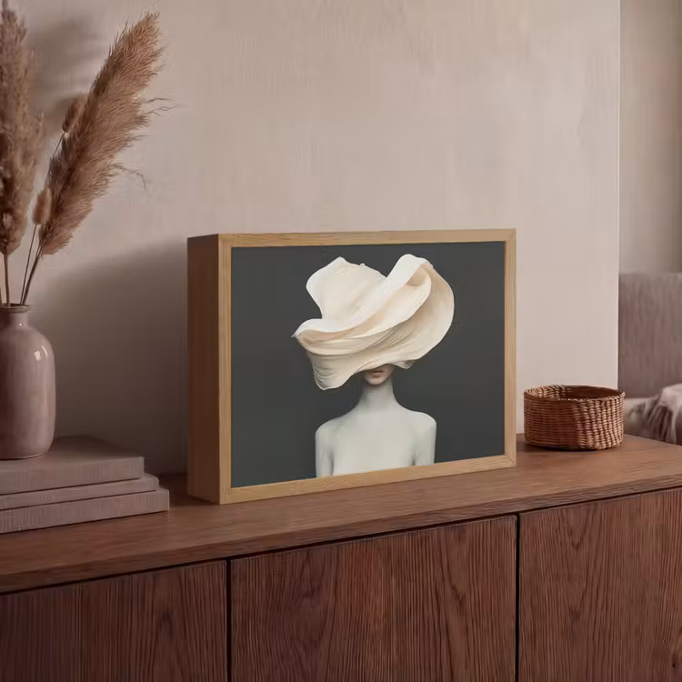 Vrouw - Beige - hoed Light Box met batterij (Wandlamp) middel -sfeer2