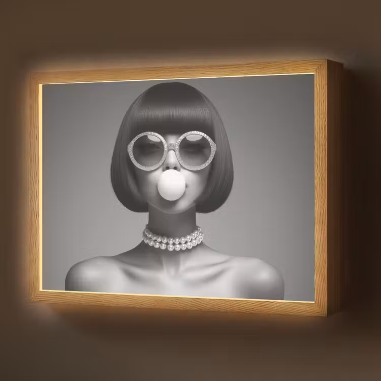 Vrouw - Zwart Wit - Ketting - Zonnebril Light Box met batterij (Wandlamp) middel -z3d_website