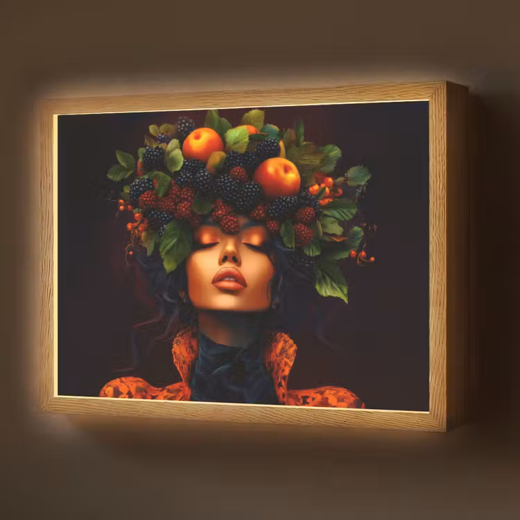 Vrouw - Zwart - Bessen - Bramen - Appels Light Box met batterij (Wandlamp) middel -z3d_website