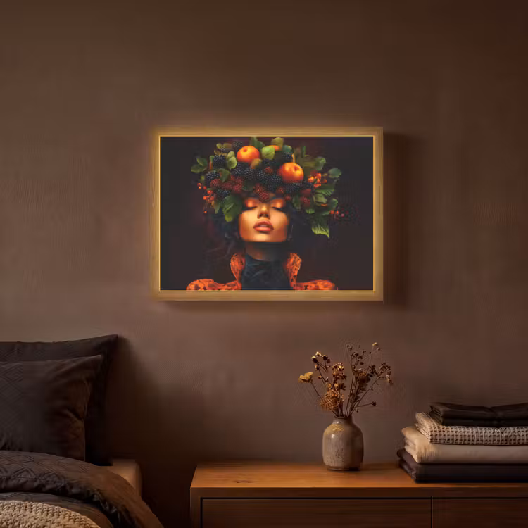 Vrouw - Zwart - Bessen - Bramen - Appels Light Box met batterij (Wandlamp) middel -sfeer4