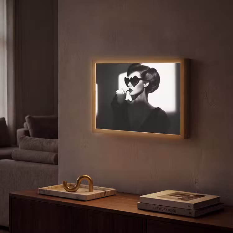 Vrouw - Zwart - Hart Light Box met batterij (Wandlamp) middel -sfeer1