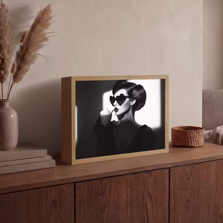 Vrouw - Zwart - Hart Light Box met batterij (Wandlamp) middel -sfeer2