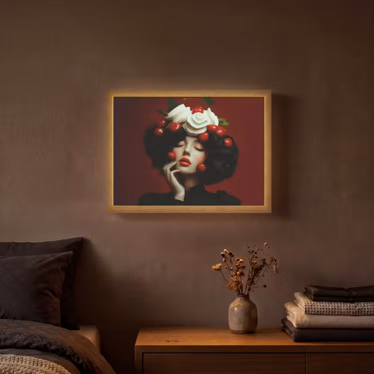 Vrouw - Kersen - Slagroom Light Box met batterij (Wandlamp) middel -sfeer4