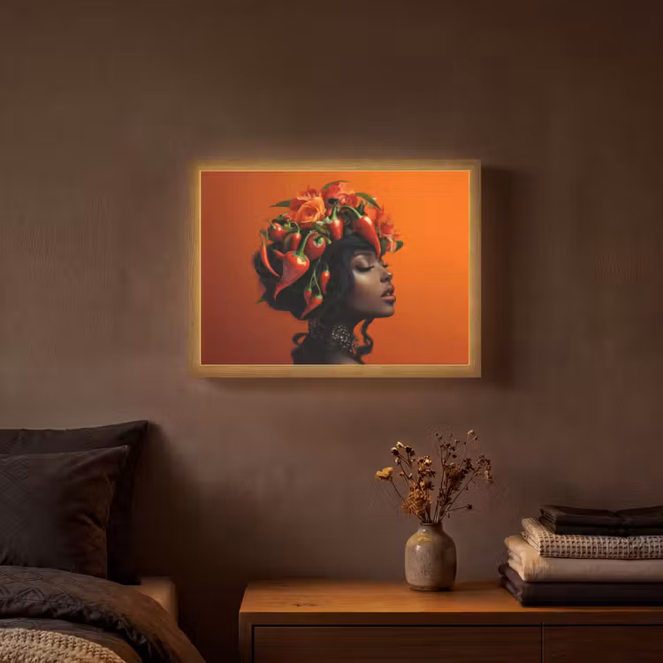 Vrouw - Chilipepers - Pepers - Bloemen Light Box met batterij (Wandlamp) middel -sfeer4