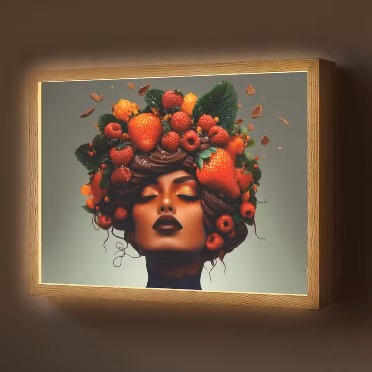 Vrouw - Chocolade - Frambozen - Aardbeien - Koekjes Light Box met batterij (Wandlamp) middel -z3d_website