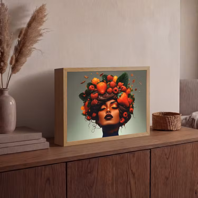 Vrouw - Chocolade - Frambozen - Aardbeien - Koekjes Light Box met batterij (Wandlamp) middel -sfeer2