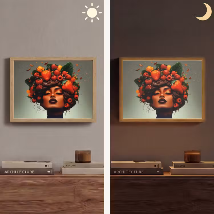 Vrouw - Chocolade - Frambozen - Aardbeien - Koekjes Light Box met batterij (Wandlamp) middel -sfeer3