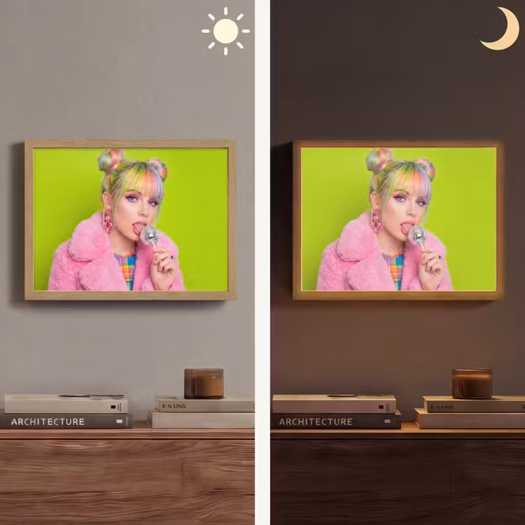 Vrouw - Kleurrijk haar - Pop art - Modern - Levendig Light Box met batterij (Wandlamp) middel -sfeer3