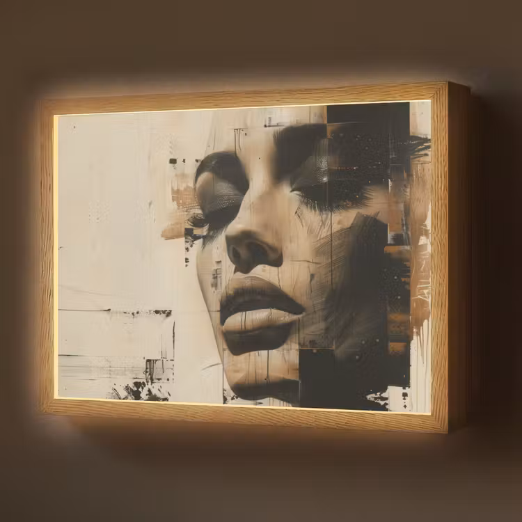 Vrouw - Gezicht - Abstract - Kunst Light Box met batterij (Wandlamp) middel -z3d_website