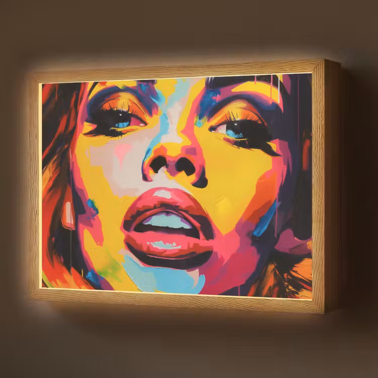 Vrouw - Gezicht - Kleurrijk Light Box met batterij (Wandlamp) middel -z3d_website