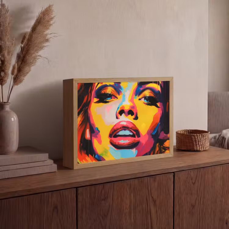 Vrouw - Gezicht - Kleurrijk Light Box met batterij (Wandlamp) middel -sfeer2