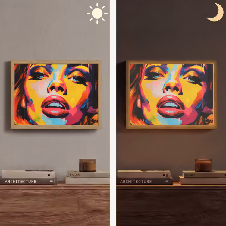 Vrouw - Gezicht - Kleurrijk Light Box met batterij (Wandlamp) middel -sfeer3