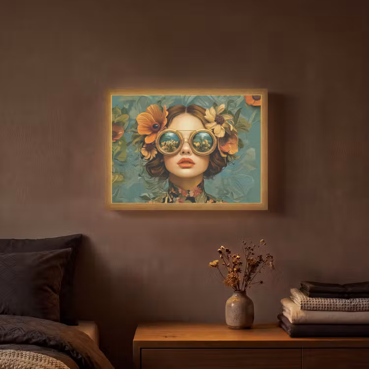 Vrouw - Bloemen - Vlinders - Natuur - Vintage Light Box met batterij (Wandlamp) middel -sfeer4