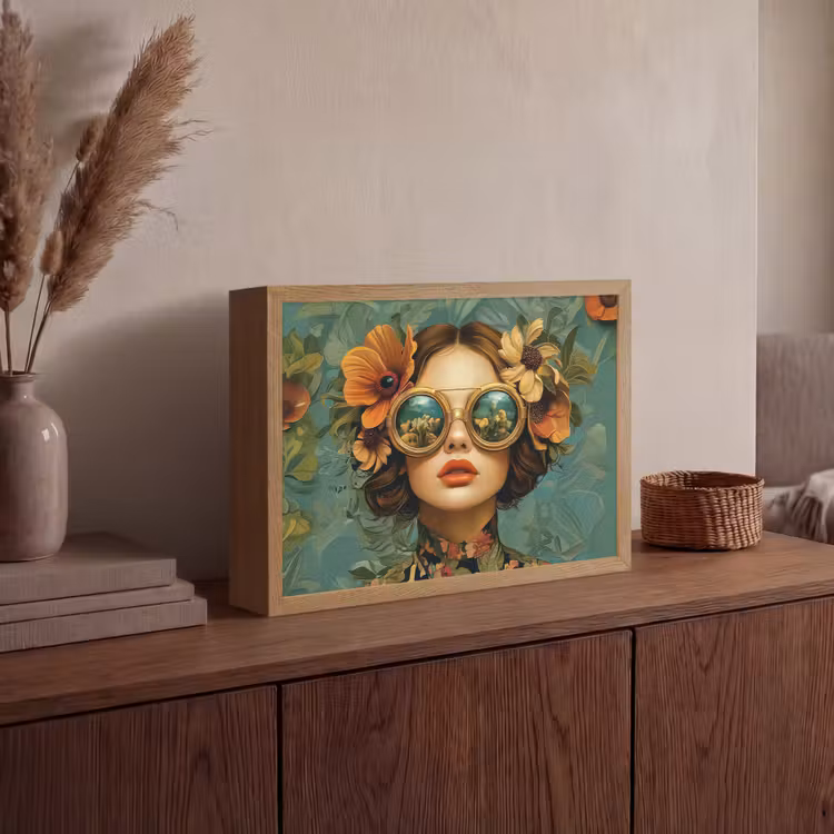 Vrouw - Bloemen - Vlinders - Natuur - Vintage Light Box met batterij (Wandlamp) middel -sfeer2