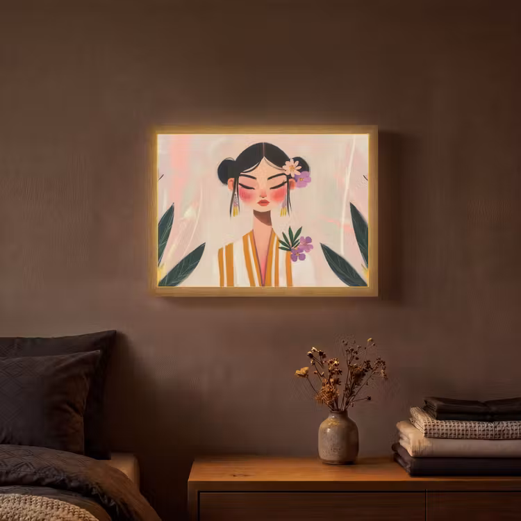 Vrouw - Bloemen - Pastel Light Box met batterij (Wandlamp) middel -sfeer4