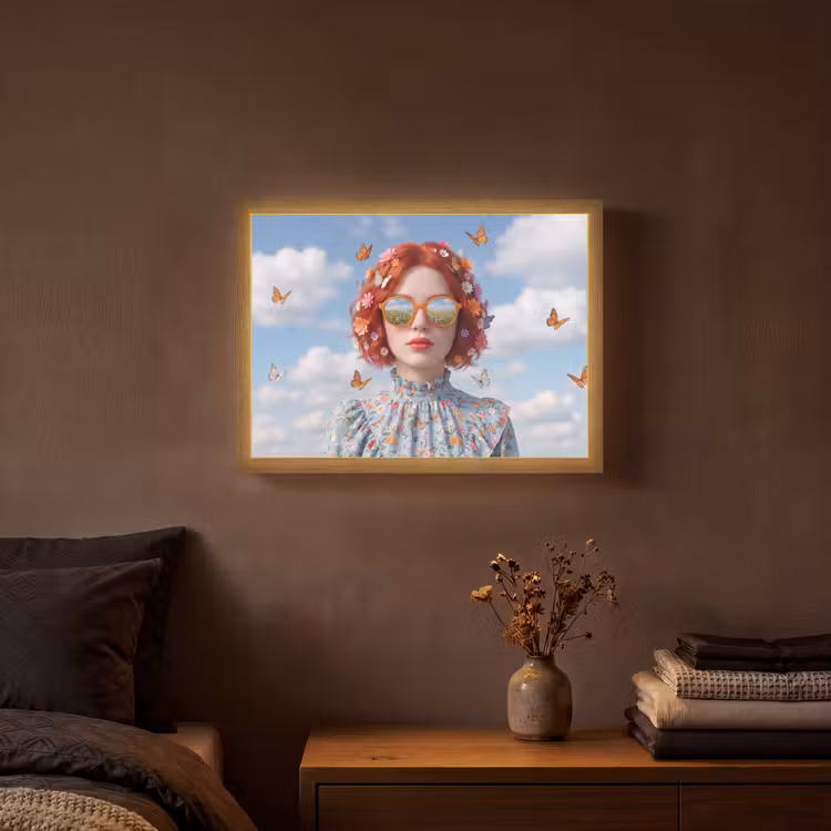 Vrouw - Bloemen - Zomer - Portret - Kleurrijk Light Box met batterij (Wandlamp) middel -sfeer4