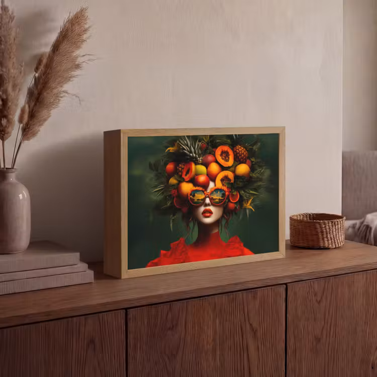 Vrouw - Vruchten - Papaja - Ananas Light Box met batterij (Wandlamp) middel -sfeer2