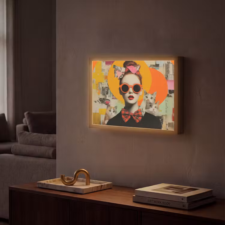 Vrouw - Bril - Strik - Retro Light Box met batterij (Wandlamp) middel -sfeer1