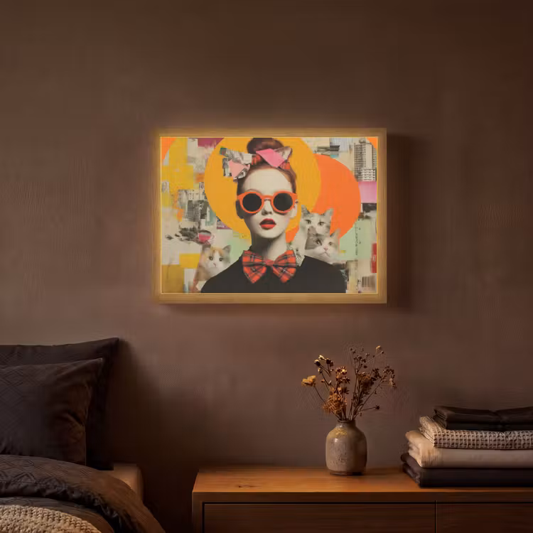 Vrouw - Bril - Strik - Retro Light Box met batterij (Wandlamp) middel -sfeer4